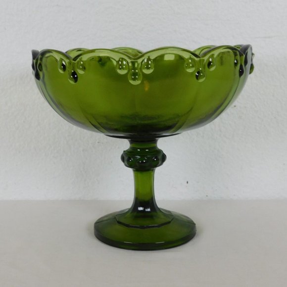 Indiana Glass Garland Avacado Green Pedestal Compote Bowl 7.5" tall VINTAGE - Picture 3 of 8